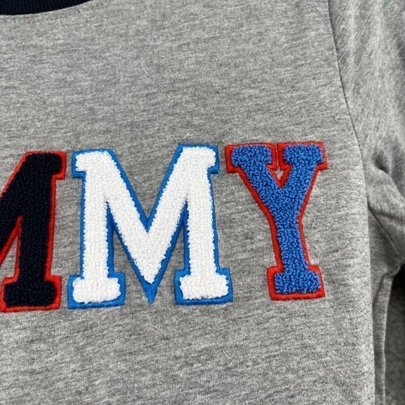 TOMMY HILFIGER Cropped Pajama Shirt Embroidered logo appliqués vasity style Y2K - Picture 11 of 14